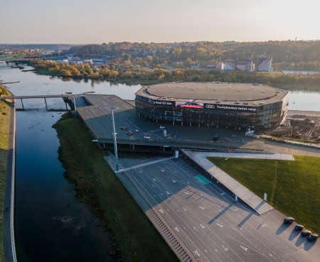 Kaunas, Lithuania - 09 25 2020: Aerial view of Kaunas Zalgiris arena. The bggest sports arena in Lithuania and Baltic statesのeditorial素材