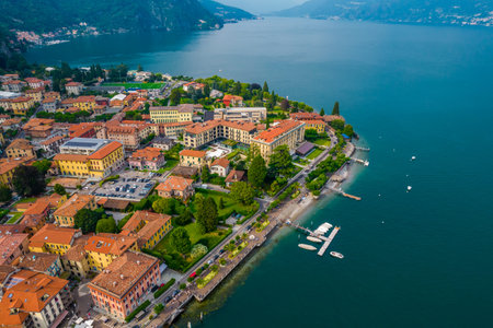 Aerial view of Menaggio village. Menaggio is a picturesque and traditional village, located on the...