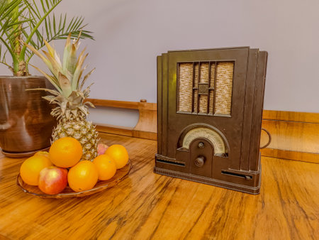 Antique old vintage art deco radio from the 1920's on art deco style tableの写真素材