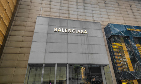 Kuala Lumpur, Malaysia - January 26, 2024: Exterior view of a Balenciaga store and company logo in the huge luxury shopping mall in Kuala Lumpurのeditorial素材