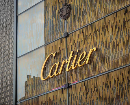 Kuala Lumpur, Malaysia - January 26, 2024: Exterior view of a Cartier store and company logo in the huge luxury shopping mall in Kuala Lumpurのeditorial素材