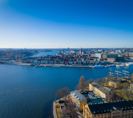 Stockholm old town - Gamla stan. Aerial view of Sweden capital. Drone top panorama photoの写真素材