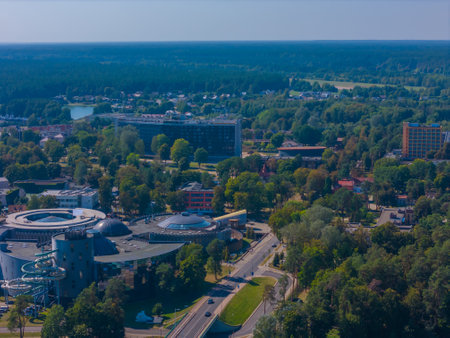 Druskininkai, Lithuania. Aerial panoramic drone view of Lithuanian SPA resortの写真素材
