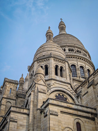 Basilique Du Sacre Coeur de Montmartre. Close up photo of Sacred heart iconic white-domed church in Paris, Franceの写真素材