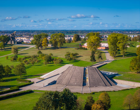 Ninth fort in Kaunas, Lithuania. Kaunas IX Fort Museum. A monument and memorial to victims of Nazism during world war two. Aerial drone view photoの写真素材
