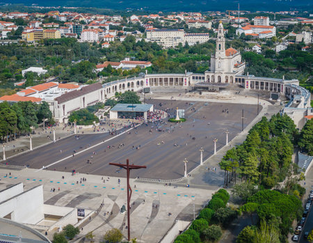 Sanctuary of Our Lady of Fatima and Basilica of Our Lady of the Rosary of Fatima. Aerial drone view of Fatimaの写真素材
