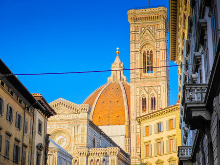 Cathedral of Santa Maria del Fiore. Close up of Duomo di Firenze in Florence, Italyの写真素材