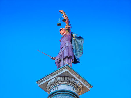 Piazza Santa Trinita. Triple-sided piazza with an ancient Roman column in Florence, Italyの写真素材