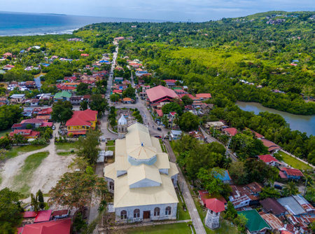 Dauis Church of Our Lady of the Assumption in Panglao, Bohol island. Aerial drone view of Philippinesの写真素材