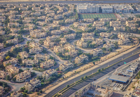 Dubai from above. Dubai view from an airplane window.の写真素材