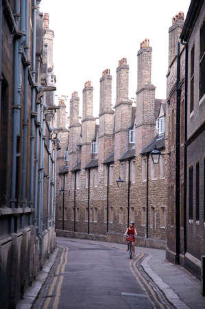 Cambridge houses with biking girlの写真素材