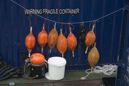 harbour scene showing materials on board of a fisher hipの写真素材