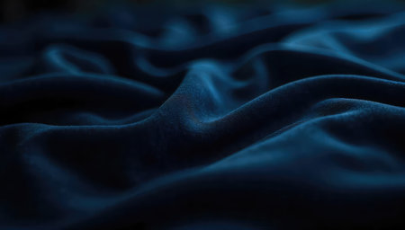 Abstract dark blue fabric with soft folds and flowing texture. Minimal background for fashion, luxury, and modern design themesの素材