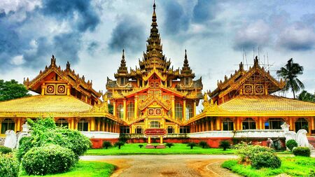 Myanmar wooden palace in Bago.の素材