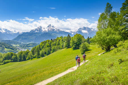 Hiking trail with a fantastic View onto the Watzmannの写真素材