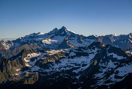 Austrias highest mountain peak, the Grossglockner in the morning light, Tyrol, Austria, Europeの写真素材