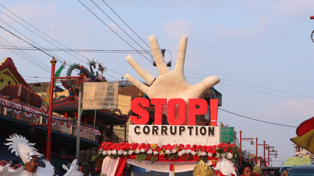 Semarang, 20 August 2023 : People with slogan Stop corruption protesting government, for political...