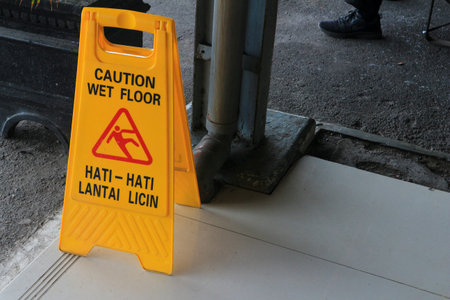 Sign showing warning of wet floor