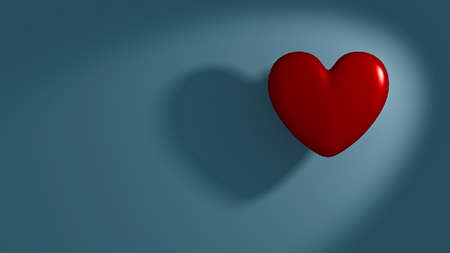Romantic red heart with shadow on blueの写真素材