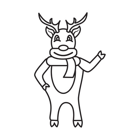 Cute Reindeer Mascot Outline with Scarf - Vector Illustrationのイラスト素材