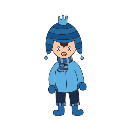 Cartoon Illustration of a Boy in Winter Outfitのイラスト素材