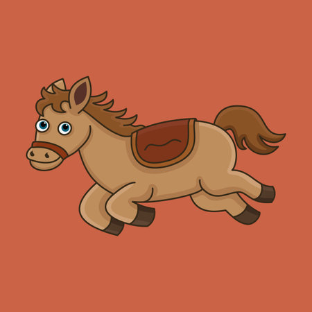 Cute Cartoon Running Horse Vector Illustration for Kidsのイラスト素材