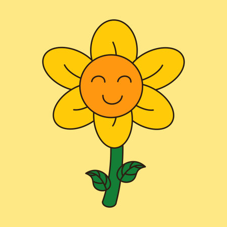 Cute Smiling Sunflower Cartoon Illustrationのイラスト素材