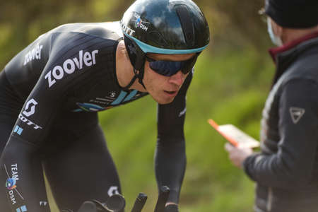 GIEN - FRANCE - 9 MARCH 2021: photography of Cees Bol during the race paris nice and the time trial of gienのeditorial素材