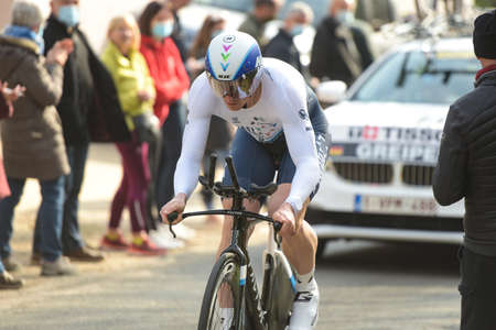 GIEN - FRANCE - 9 MARCH 2021: photography of Andre Greipel during the race paris nice and the time trial of gienのeditorial素材