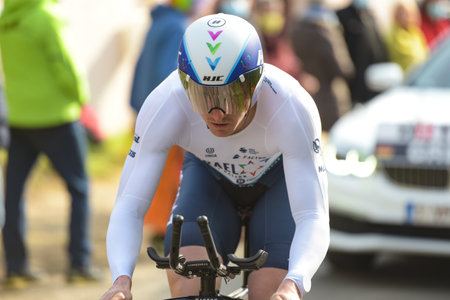 GIEN - FRANCE - 9 MARCH 2021: photography of Andre Greipel during the race paris nice and the time trial of gienのeditorial素材