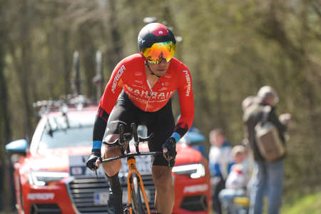GIEN - FRANCE - 9 MARCH 2021: photography taken on a public street of yukiya arashiro in the race paris nice and the time trial of gienのeditorial素材