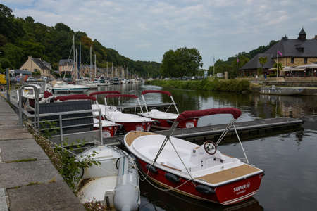 DINAN - FRANCE - SEPTEMBER 2021: electric boat rental for individuals on the city of dinanのeditorial素材