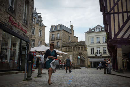 DINAN - FRANCE - SEPTEMBER 2021: old houses in the streets of the medieval city of dinan in brittanyのeditorial素材