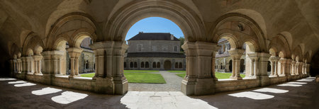 the archade of the fontenay abbey on the town of Montbard in bourgogneのeditorial素材