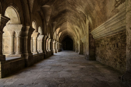 the archade of the fontenay abbey on the town of Montbard in bourgogneのeditorial素材