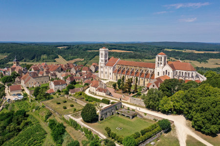 aerial view on the basilica of vezelay sainte marie madeleineのeditorial素材