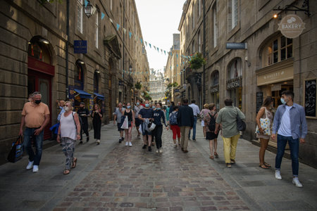 SAINT MALO - FRANCE - SEPTEMBER 2021: view on the street of the medieval city of Saint Malo in brittanyのeditorial素材