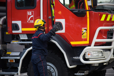 firefighter in action during a training in France
