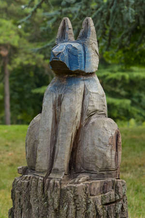 OCTOBER 2021 - VINCENNES - FRANCE: view of a sculpture on a tree trunk in the wood of Vincennes in Franceのeditorial素材