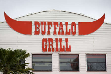 SEPTEMBER 2021 - MELUN - FRANCE: View on the signboard Buffalo Grill which is a famous brand of restaurantのeditorial素材