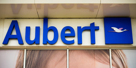 SEPTEMBER 2021 - MELUN - FRANCE: View on the signboard aubert which is a famous brand for babies
