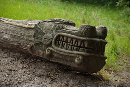 OCTOBER 2021 - VINCENNES - FRANCE: view of a sculpture on a tree trunk in the wood of Vincennes in Franceのeditorial素材