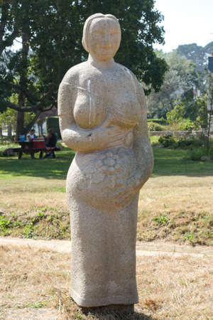 view on granite sculpture on the town of Perros Guirec in Brittanyのeditorial素材