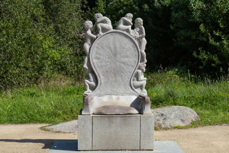 view on granite sculpture on the town of Perros Guirec in Brittanyのeditorial素材