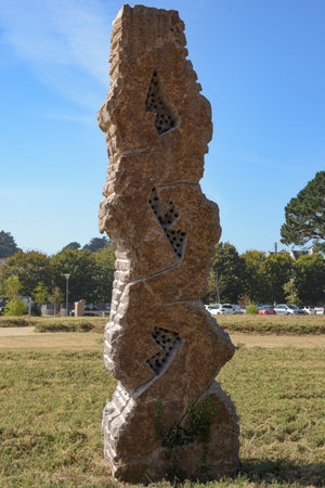 view on granite sculpture on the town of Perros Guirec in Brittanyのeditorial素材