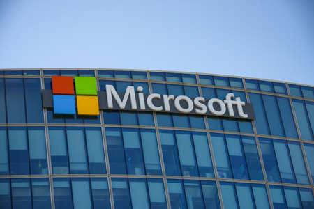 FEBRUARY 2022 - BOULOGNE BILLANCOURT - FRANCE: view on the Microsoft signboardのeditorial素材