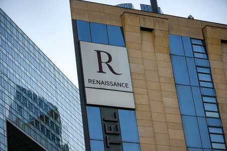 FEBRUARY 2022 - LA DEFENSE - FRANCE: view on the Renaissance signboardのeditorial素材