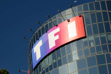 FEBRUARY 2022 - BOULOGNE BILLANCOURT - FRANCE: view on the TF1 signboardのeditorial素材