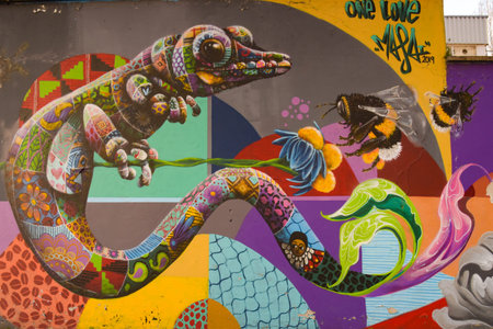 March 2022 - Paris - France: view on street art of unknown artist on the wall of the cityのeditorial素材