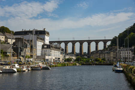 view on the harbor of Morlaix on finistere in brittanyのeditorial素材